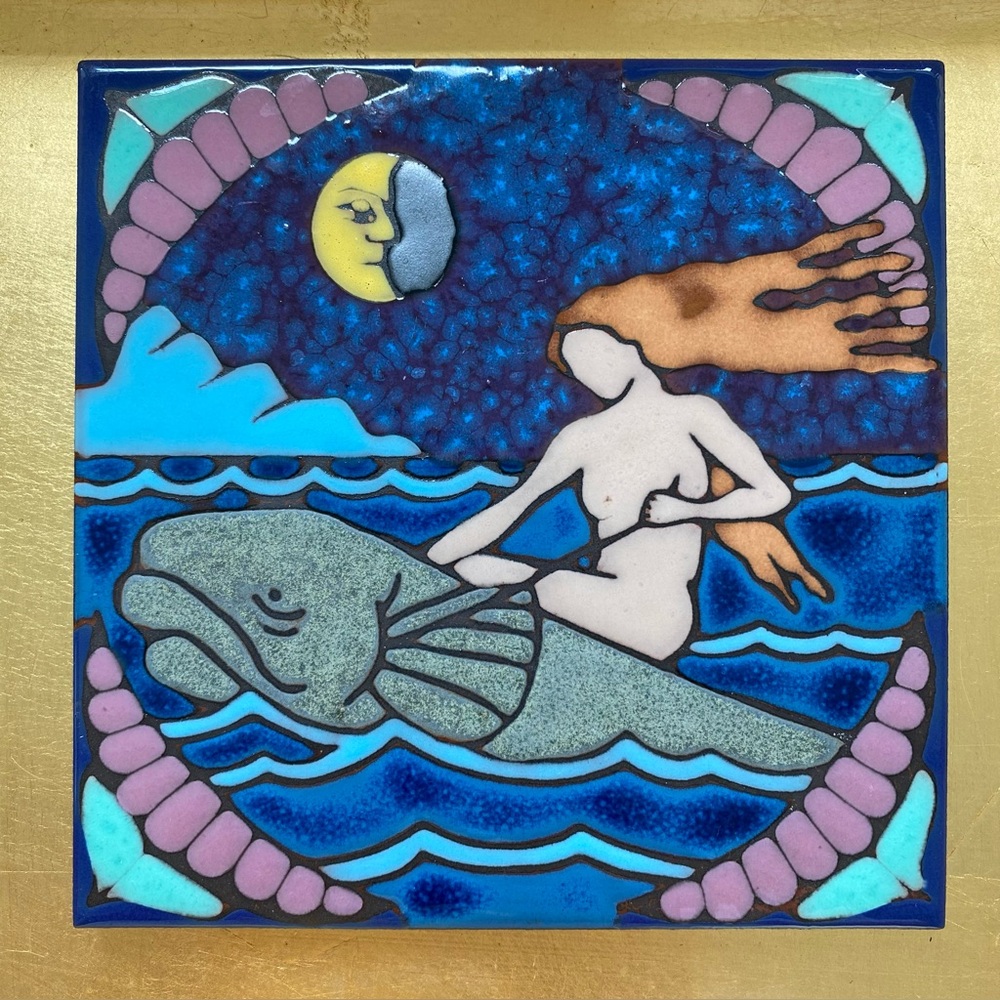 Hand painted Ceramic tile Mermaid / Sea Nymph. Wall decor, hot plate, trivet